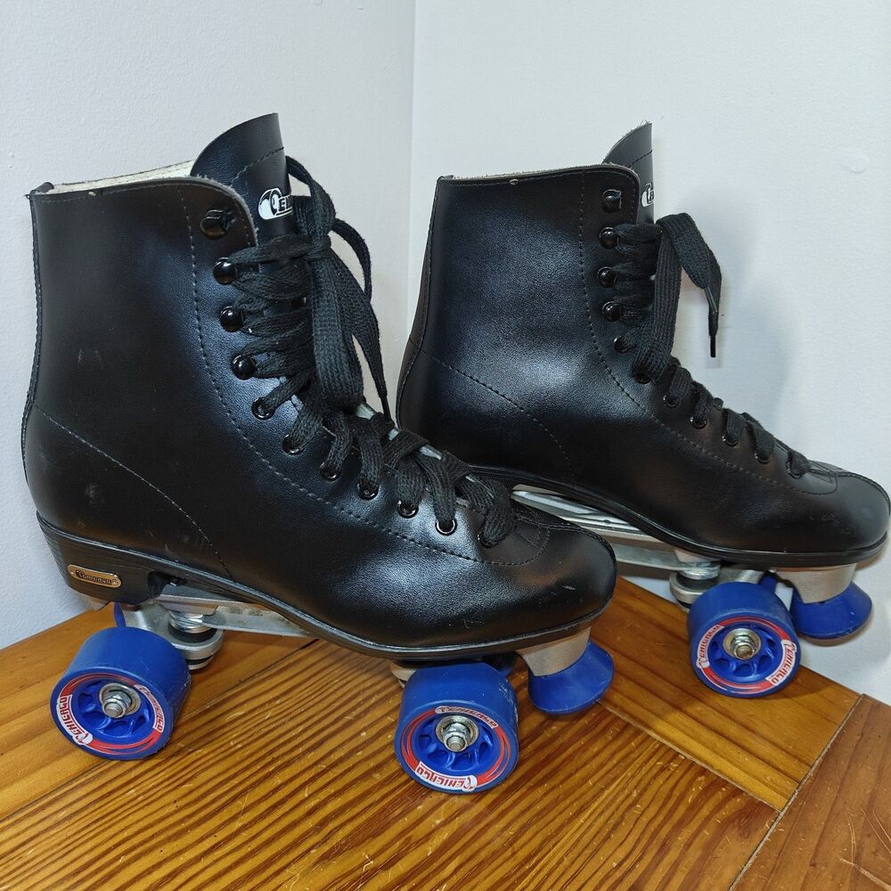 Chicago Roller Skates 405 Quad Rink Men Sz 10-Women 11 Black Blue Wheels Lace Up - Picture 1 of 14